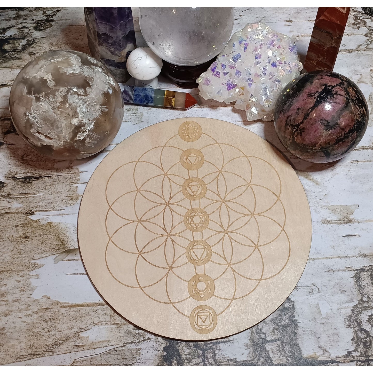 Chakra Seed of Life 6" Crystal Grid